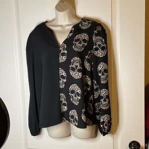 SHEIN Black Blouse with Leopard Skull Design